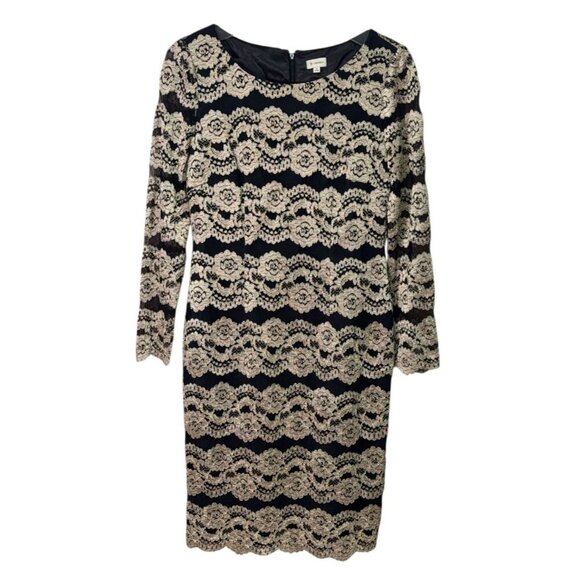 Cremieux Dresses & Skirts - Cremieux Metallic Lace Long Sleeve Sheath Dress Black Gold Size 8